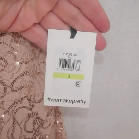 NEW Kensie Women's 4 Flounced Hem Sequin Asymmetric Midi Dress Blush Pink - Picture 5 of 15